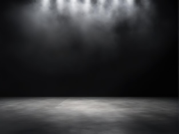 Foto el piso de hormigón de la habitación oscura, el fondo de la habitación negra o el escenario para la colocación del producto, la vista panorámica de la niebla abstracta.