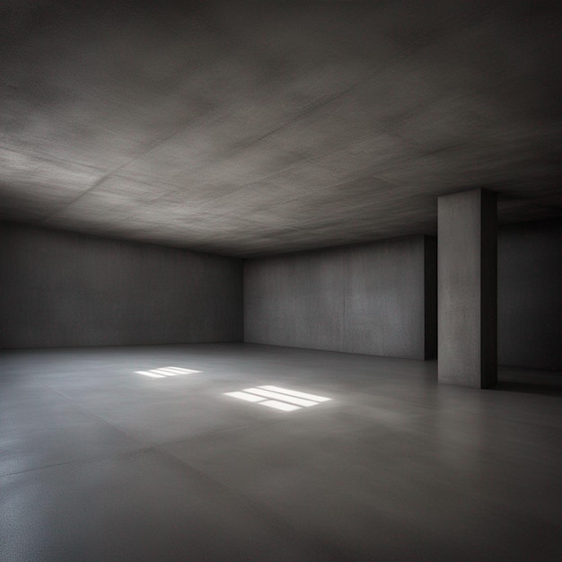 piso de hormigón con la luz en el fondo del cuarto oscuro