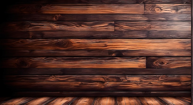 Piso interior de madera vacío y pared para maqueta