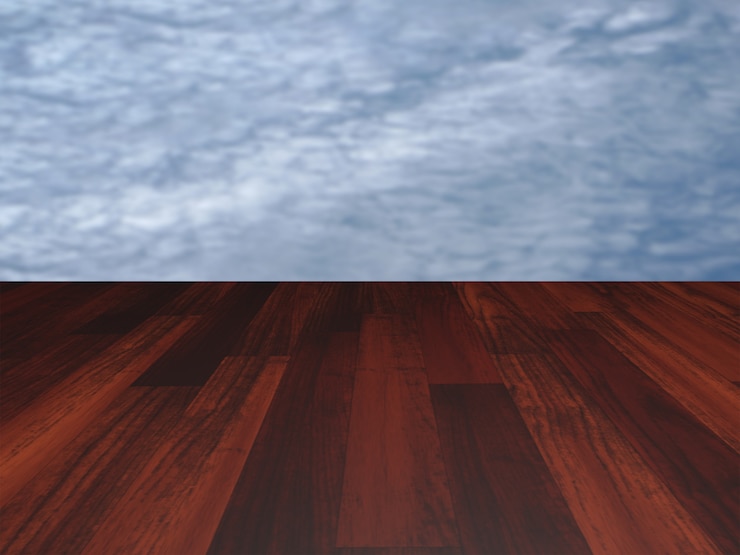 Foto piso de madera y cielo, renderizado 3d.