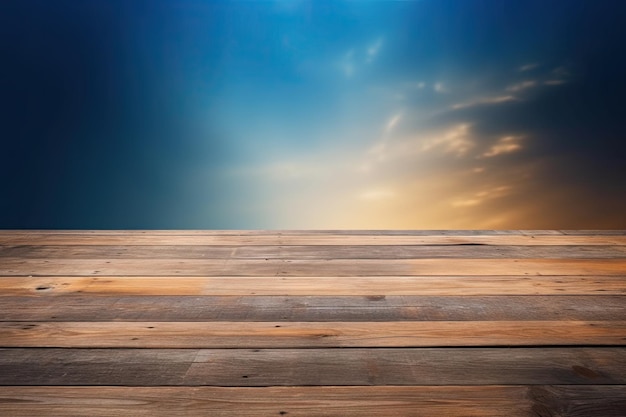 Foto piso de madera con fondo de cielo