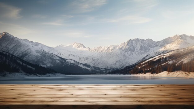 un piso de madera frente a una cordillera