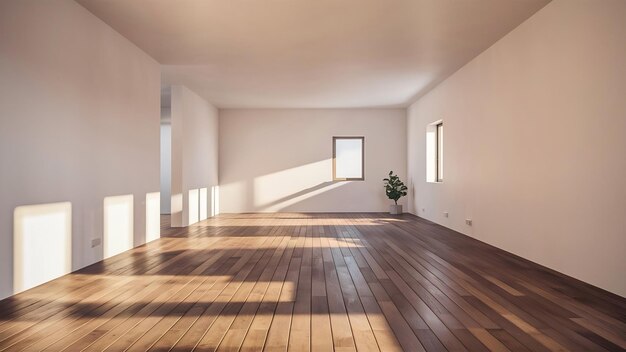 Un piso de madera y una pared blanca en una habitación vacía.