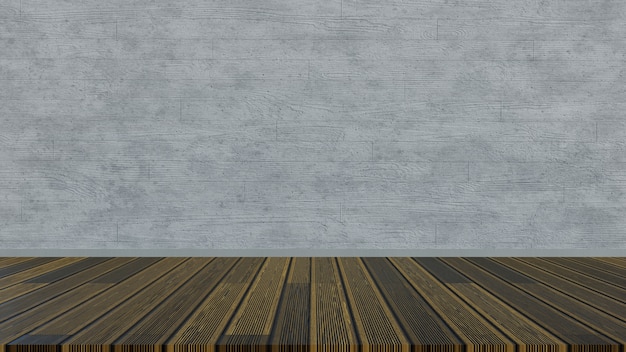 Foto piso de madera de renderizado 3d y pared de madera formada de hormigón.