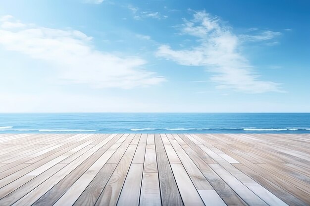 Piso de madera con vista al océano IA generativa