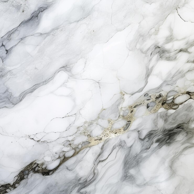 un piso de mármol blanco y negro con un patrón negro y blanco