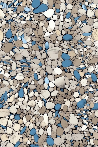 Piso de piedra de patrón de mosaico sin costuras con guijarros azules y blancos