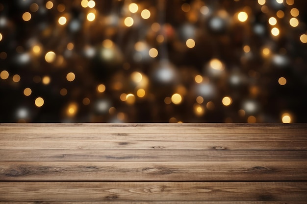Piso de terraza de madera en el fondo del tema navideño AI generativa