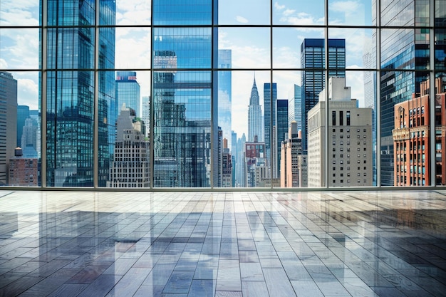 Foto piso vazio com vista moderna para o horizonte e os edifícios