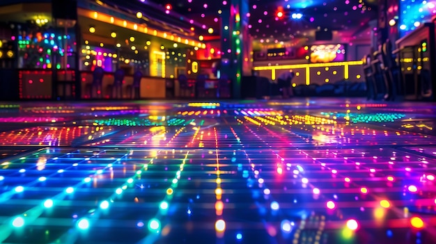 Foto los pisos coloridos y las superficies reflectantes crean un ambiente resplandeciente inmersivo en un elegante club nocturno