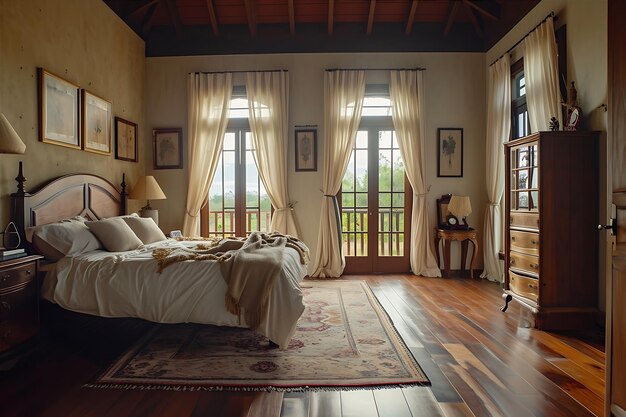 Los pisos de madera en un dormitorio de una casa antigua