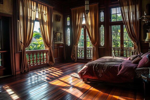 Los pisos de madera en un dormitorio de una casa antigua