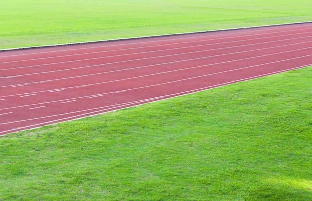 Pista de atletismo y césped verde Atletismo directo Pista de atletismo en el estadio deportivo