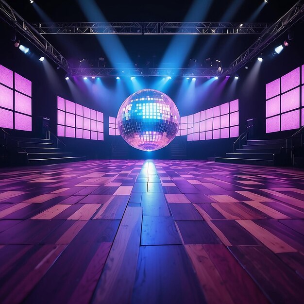 La pista de baile colorida El escenario de música El espectáculo de discoteca comienza con la iluminación y la audiencia El concierto iluminado por focos