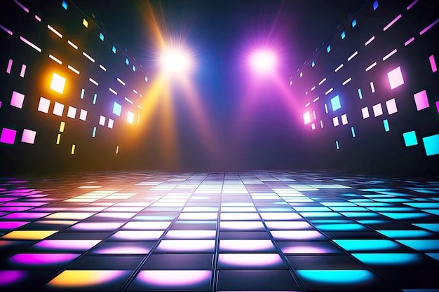 Foto pista de baile vacía abstracta en discoteca con luces brillantes ilustración digital de fondo