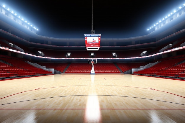 Pista de baloncesto con gente fan deporte arena real 3d hacer fondo