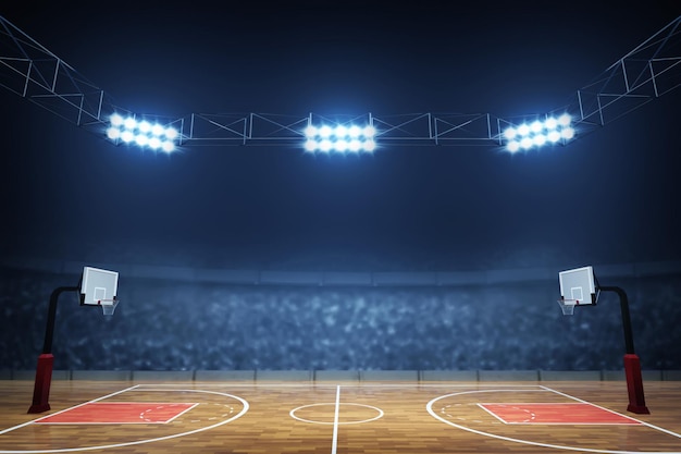 Pista de baloncesto en una ilustración en 3D