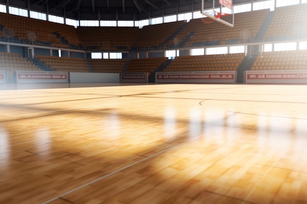 Pista de baloncesto con suelo de madera