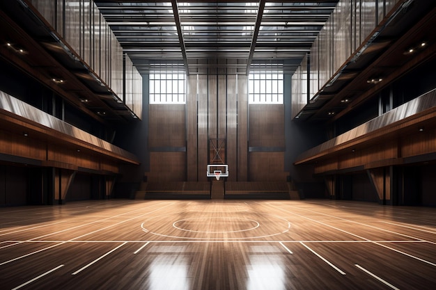 Pista de baloncesto con suelo de madera