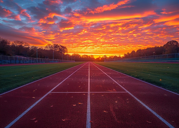 Foto pista y campo al atardecer una puesta de sol en una pista en el estadio de fútbol de nittany lions