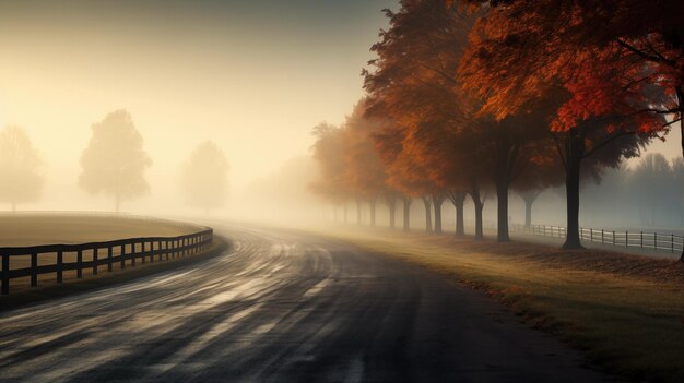 La pista de carreras emerge en la niebla de otoño