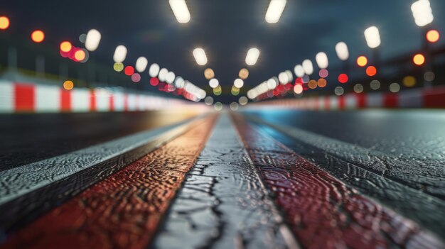 Pista de carreras línea de meta carreras en la noche