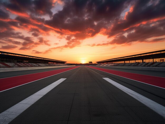 Foto pista de carreras vacía con el fondo del cielo al atardecer