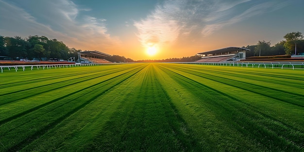 Foto pista de corrida desolada com bancadas vazias à espera do rugido da multidão conceito de pista de corrida abandonada bancas vazias cenário desolado