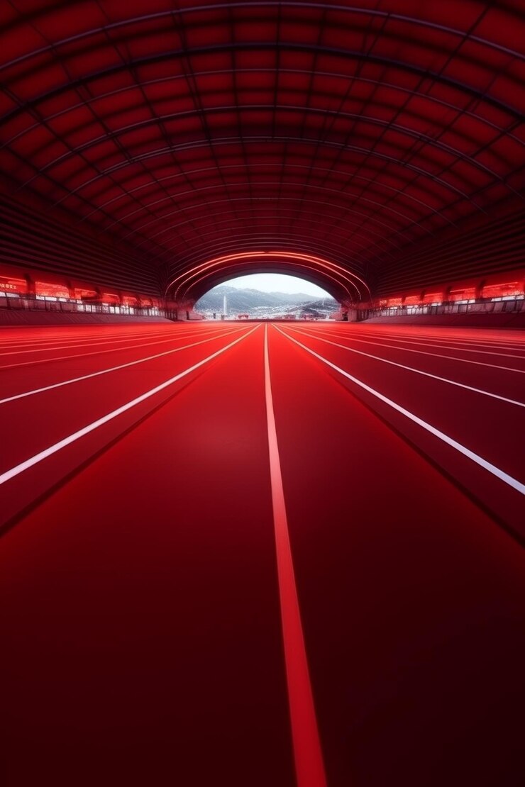 Foto pista de corrida vermelha no estádio ia geradora