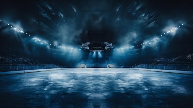 pista de patinação em gelo vazia é iluminada por holofotes estádio vazio