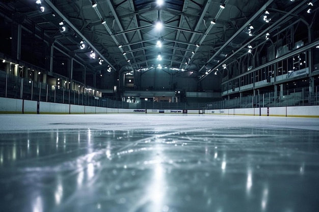 una pista de hockey con muchas luces