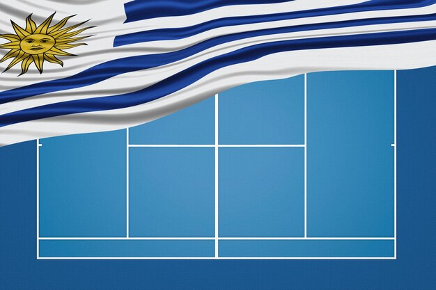 Pista de tenis con bandera ondulada de Uruguay Pista dura