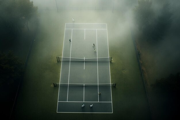 Foto pista de tenis con jugadores en un partido estratégico de dobles