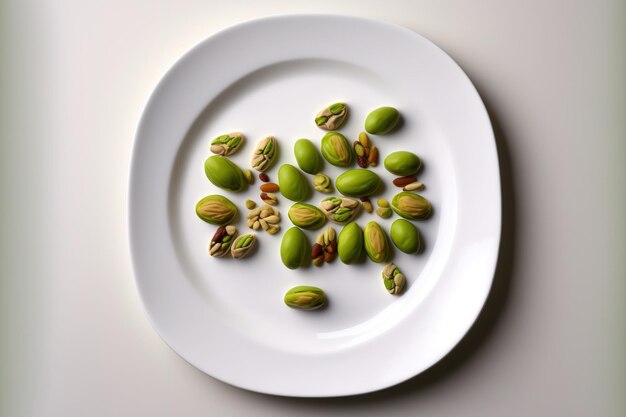 Pistachos cocinados en un plato blanco Fruta rica en vitaminas A y E