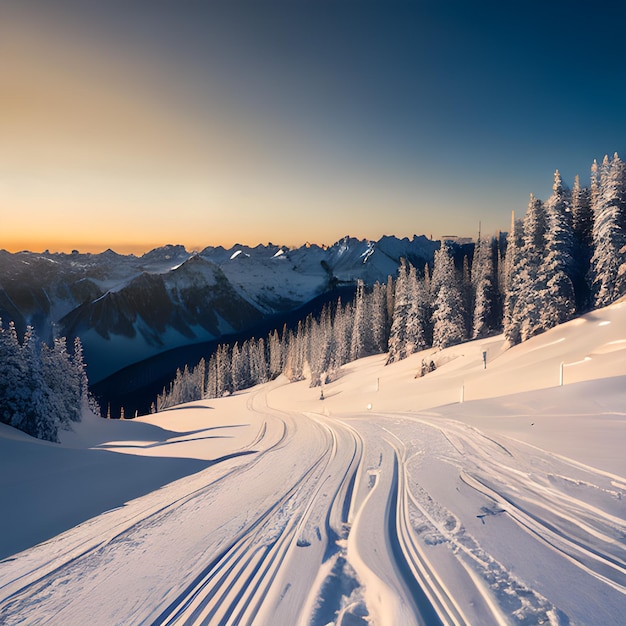 Pistas de esquí de las montañas nevadas