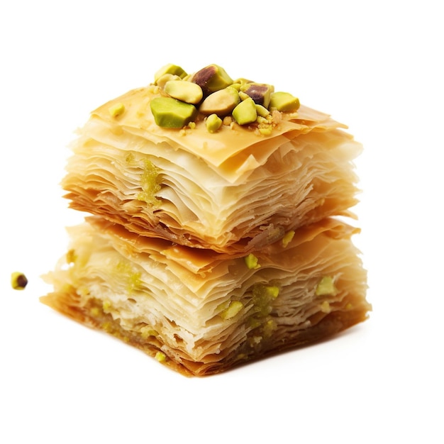 Pistazien-Baklava auf weißem Hintergrund Dessert