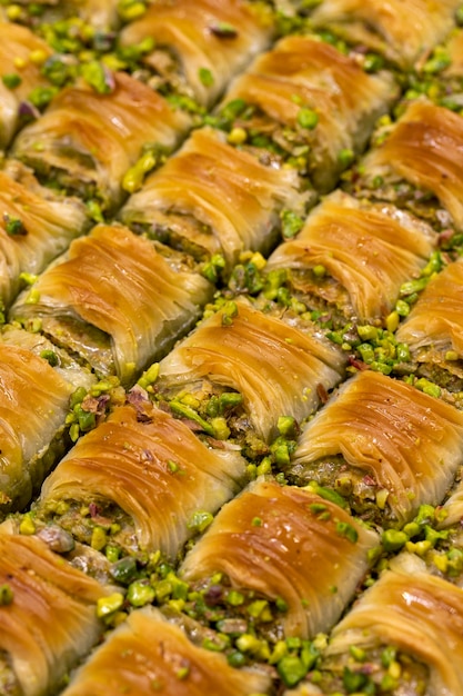 Foto pistazien-baklava dessert mediterrane küche köstlichkeiten closeup baklava lokaler name cimcik baklava