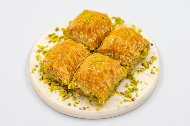 Pistazien-Baklava Nahaufnahme Traditionelle Aromen aus dem Nahen Osten Traditionelles türkisches Baklava mit dem lokalen Namen fistikli Baklava