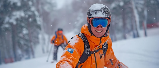 Piste im Schnee mit einem Schüler und einem Skilehrer