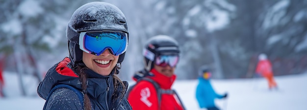 Piste im Schnee mit einem Schüler und einem Skilehrer