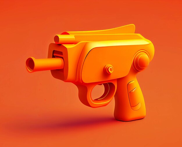 Pistola de agua naranja sobre un fondo rojo.