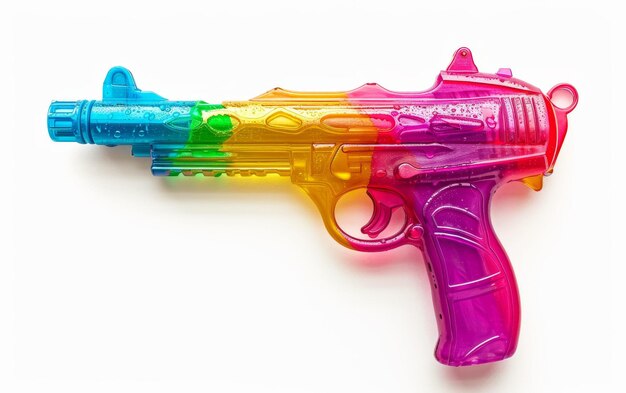 La pistola de agua de Songkran en colores vibrantes sobre un fondo blanco