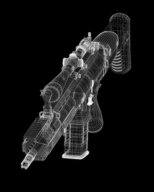 Pistola automática en el fondo, estructura de la carrocería, modelo de alambre