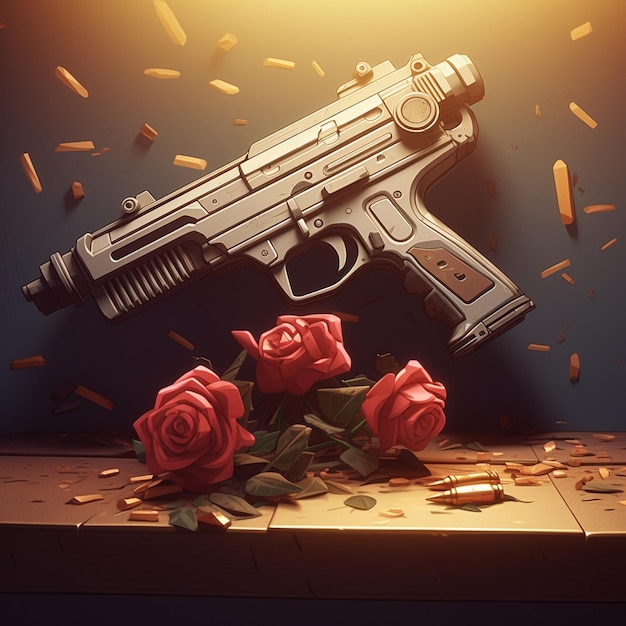 Pistola y flores pistola y rosa pistola