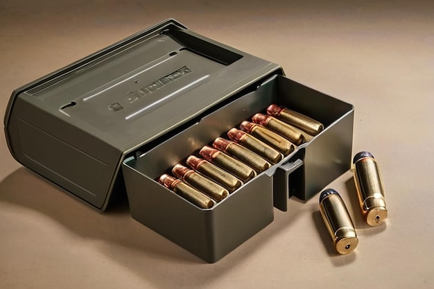 Foto pistola glock 17 de 9 mm con caja de municiones