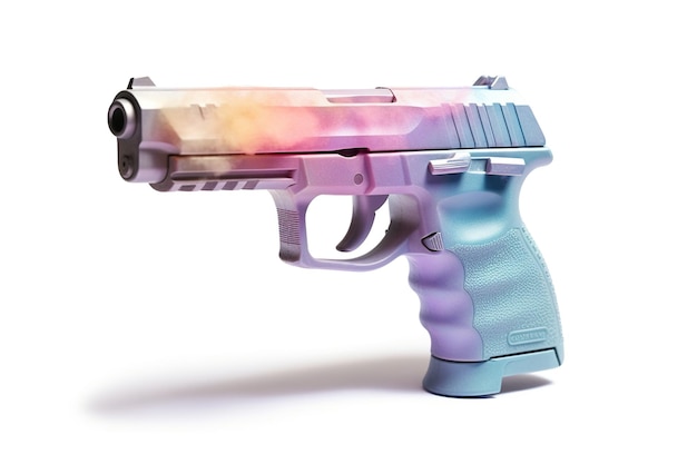 Una pistola de juguete con una imagen de ai generativa de empuñadura rosa y azul para detener la violencia armada