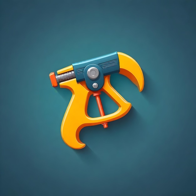 una pistola de juguete con un mango azul que dice "el número 4" en él