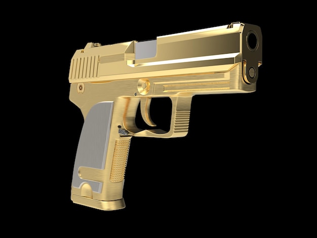 Pistola de mano moderna dorada con mango de plata