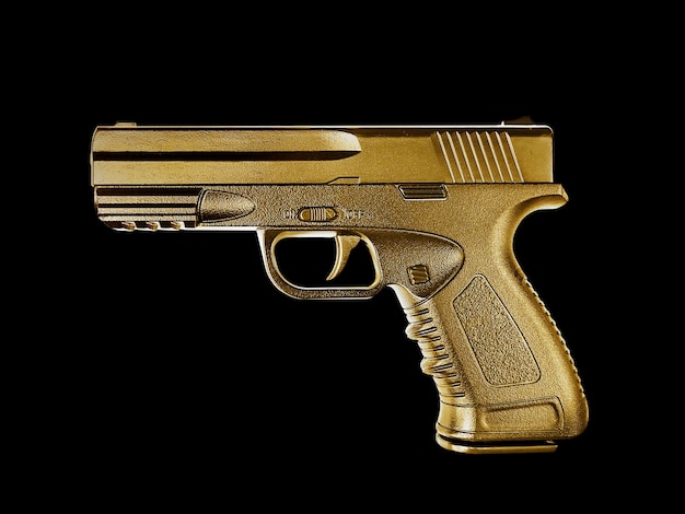 Pistola de metal dorado aislado sobre fondo negro