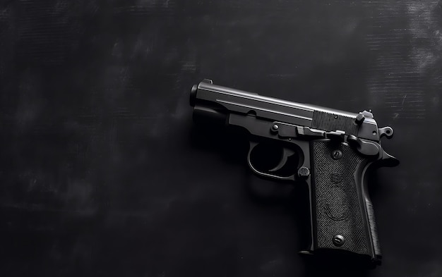 Foto una pistola negra está sobre un fondo negro con la palabra pistola.